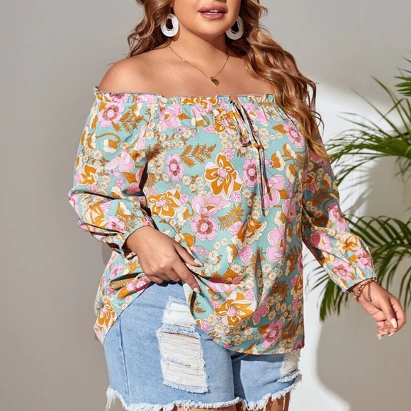 Boho Plus Floral Print Off Shoulder Blouse - Picture 3 of 7